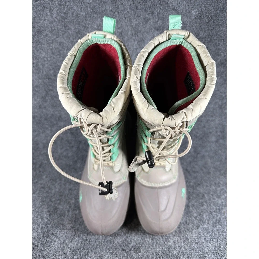 The North Face Alpenglow Winter Boots Taupe Mint Green Waterproof Snow Boot